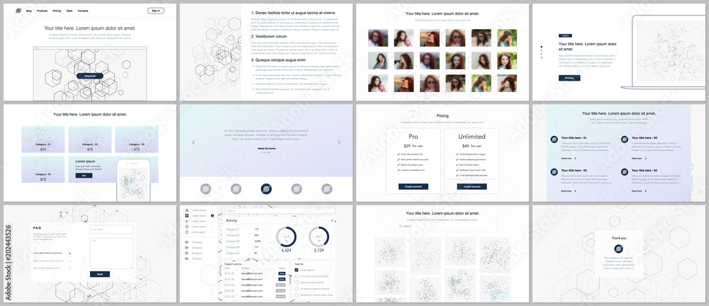 Vector templates for website design, minimal presentations, portfolio. UI, UX, GUI. Design of headers, dashboard, contact forms, features, pricing, e-commerce page, blog etc. Social network concept. Vector templates for website design, minimal presentations, portfolio. UI, UX, GUI. Design of headers, dashboard, contact forms, features, pricing, e-commerce page, blog etc. Social network concept.