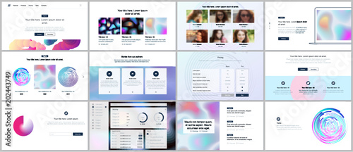 Set of vector templates with geometric patterns, gradients, fluid shapes for website design, minimal presentations, portfolio. UI, UX, GUI. Design of headers, dashboard, features page, blog etc photo
