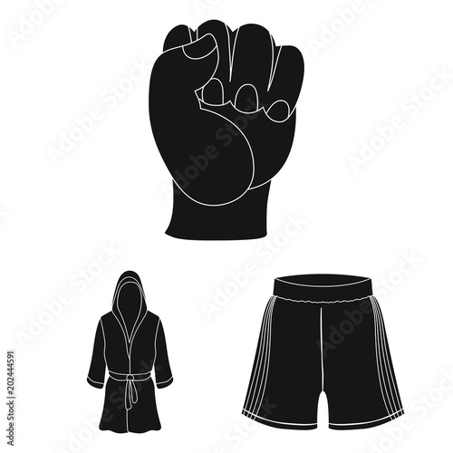Boxing extreme sports black icons in set collection for design. Boxer and attributes vector symbol stock web illustration.