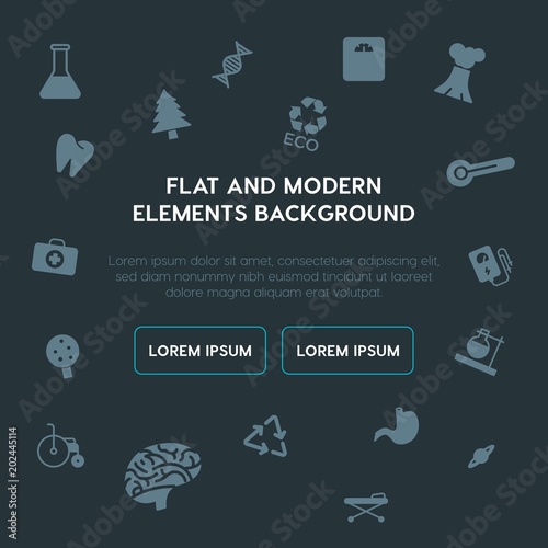 health, science, nature fill vector icons and elements background concept on dark background.Multipurpose use on websites, presentations, brochures and more