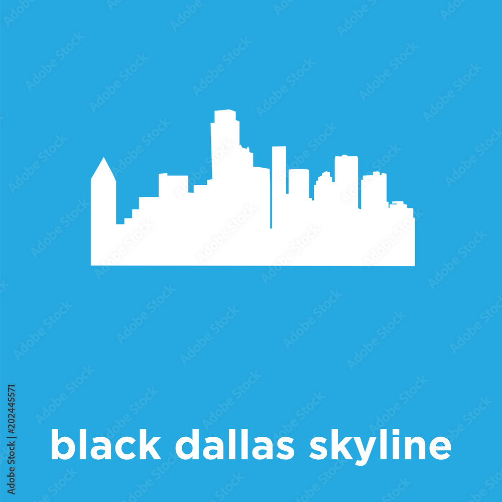 black dallas skyline icon isolated on blue background
