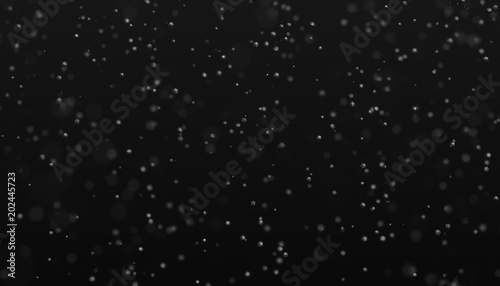 Abstract 3d rendering of chaotic low poly particles. Flying polygonal spheres in empty space. Futuristic background with bokeh effect. Poster design.