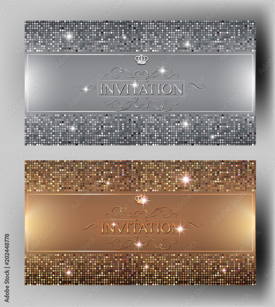 VIP elegant invitation cards with gold and silver design elements ...