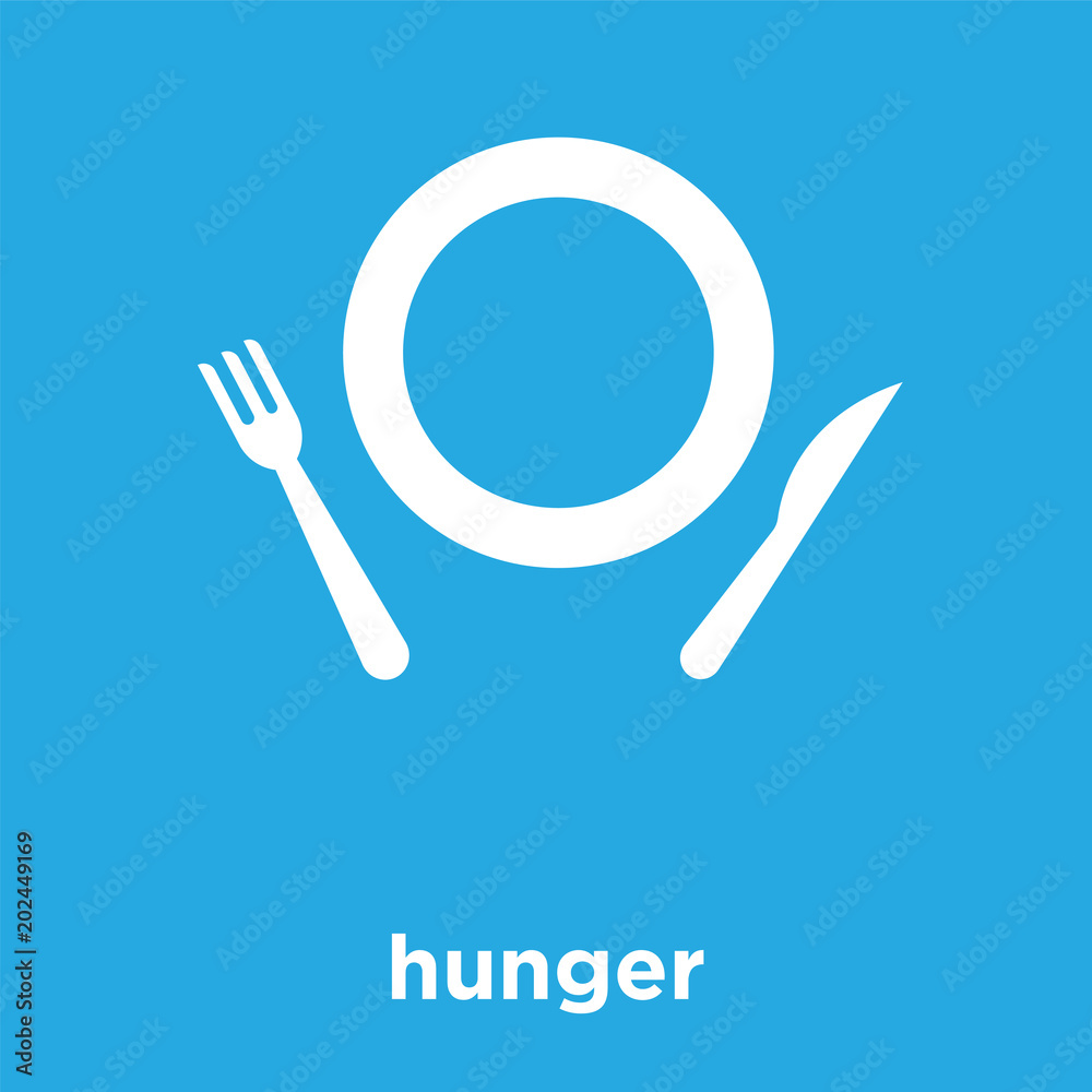 hunger icon isolated on blue background hunger icon isolated on blue background