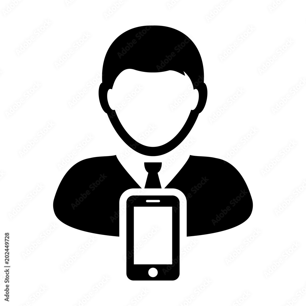 Mobile user icon vector male person profile avatar with smartphone symbol for communication in Glyph Pictogram illustration Mobile user icon vector male person profile avatar with smartphone symbol for communication in Glyph Pictogram illustration