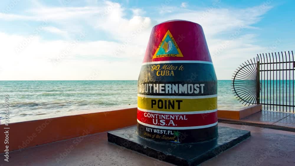The Key West Buoy sign marking the southernmost point on the continental USA and distance to Cuba, Florida. Raw video source.