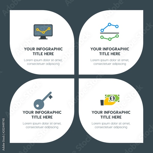 flat business, money, charts infographic timeline template with floral shape for presentations, advertising, annual reports
