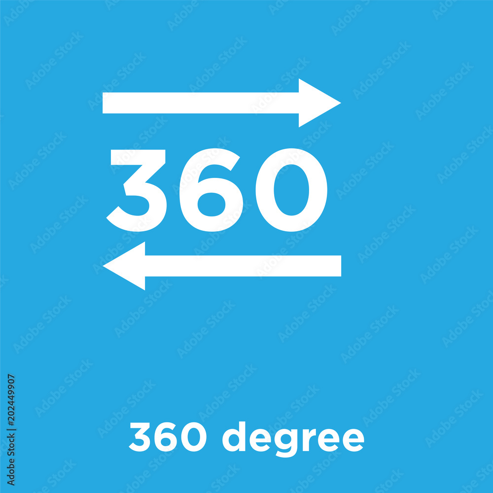 360 degree icon isolated on blue background