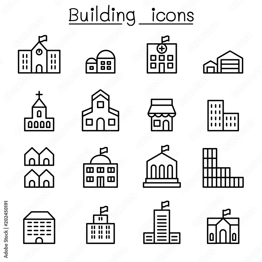 Basic building icon set in thin line style