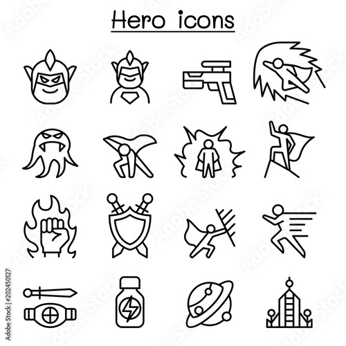 Hero icon set in thin line style