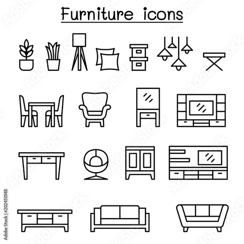 Furniture icon set in thin line style