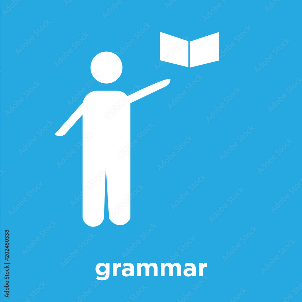 grammar icon isolated on blue background