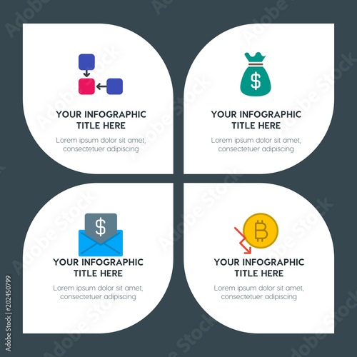 flat business, money, charts infographic timeline template with floral shape for presentations, advertising, annual reports