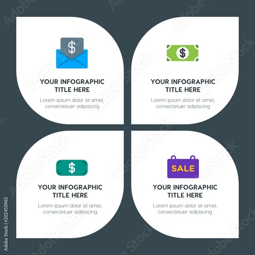 flat business, money, charts infographic timeline template with floral shape for presentations, advertising, annual reports