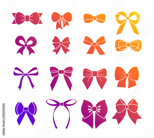 Vector illustration of a set of vivid colors presenting ribbons of different shapes and styles, isolated on a white background.