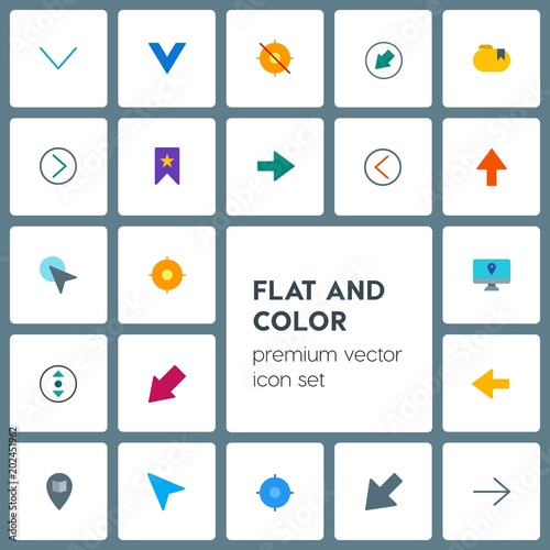Modern Simple Set of location, arrows, cursors, bookmarks Vector flat Icons. Contains such Icons as  graphic,  vertical,  web,  left, route and more on grey background. Fully Editable. Pixel Perfect