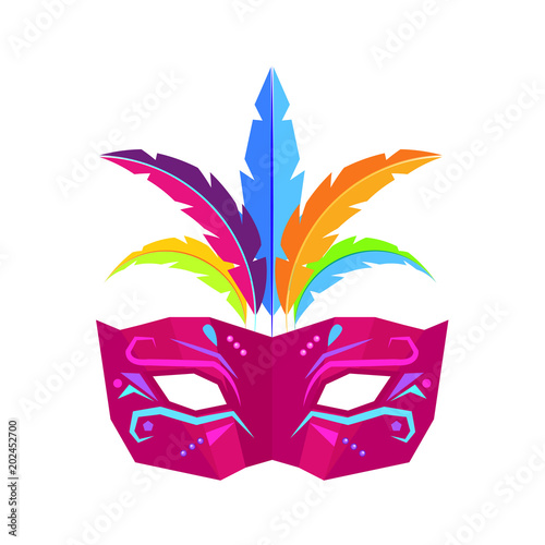 Colombina Carnival Mask with Feathers Flat Vector