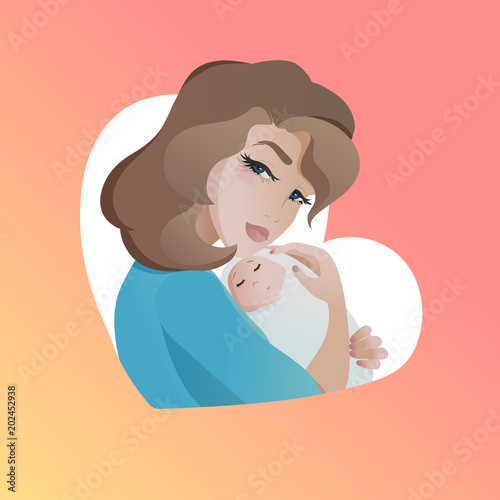Young mother with baby in her hands.