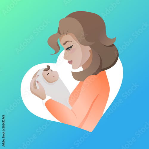 Young mother with baby in her hands.