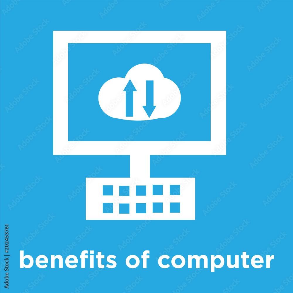 benefits of computer icon isolated on blue background benefits of computer icon isolated on blue background