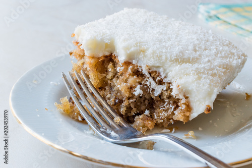 Cyprus Dessert also called Trilece / Kibris Tatlisi / Muhallebi Milk Pudding with Walnut and Breadcrumbs. photo