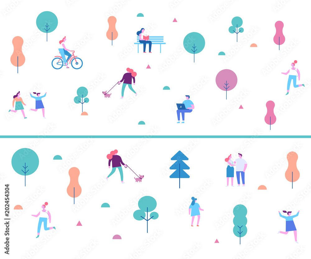 Background people characters. Outdoor activity. Flat vector illustration.