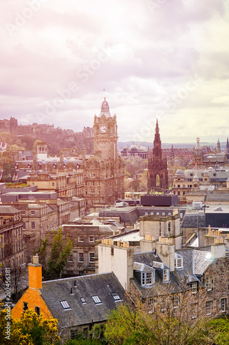 Stunning views over the city of Edinburgh, Scotland At Sunrise