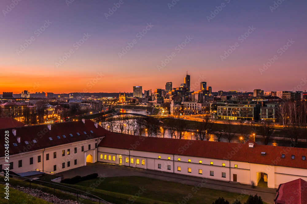 Aerial night panorama of Vilnius, capital city of Lithuania.