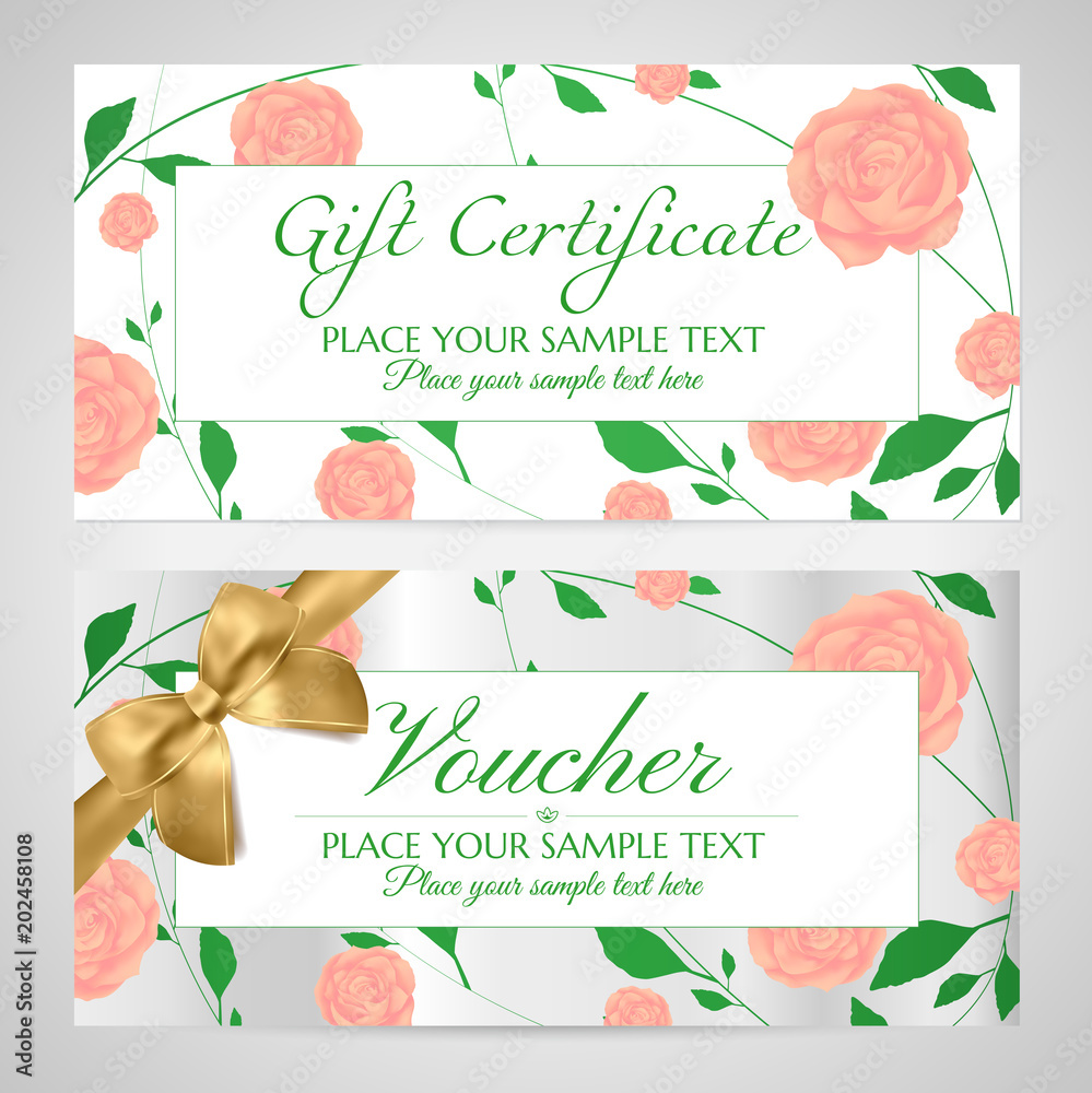 Voucher, Gift certificate, Coupon template with flowers Roses ...