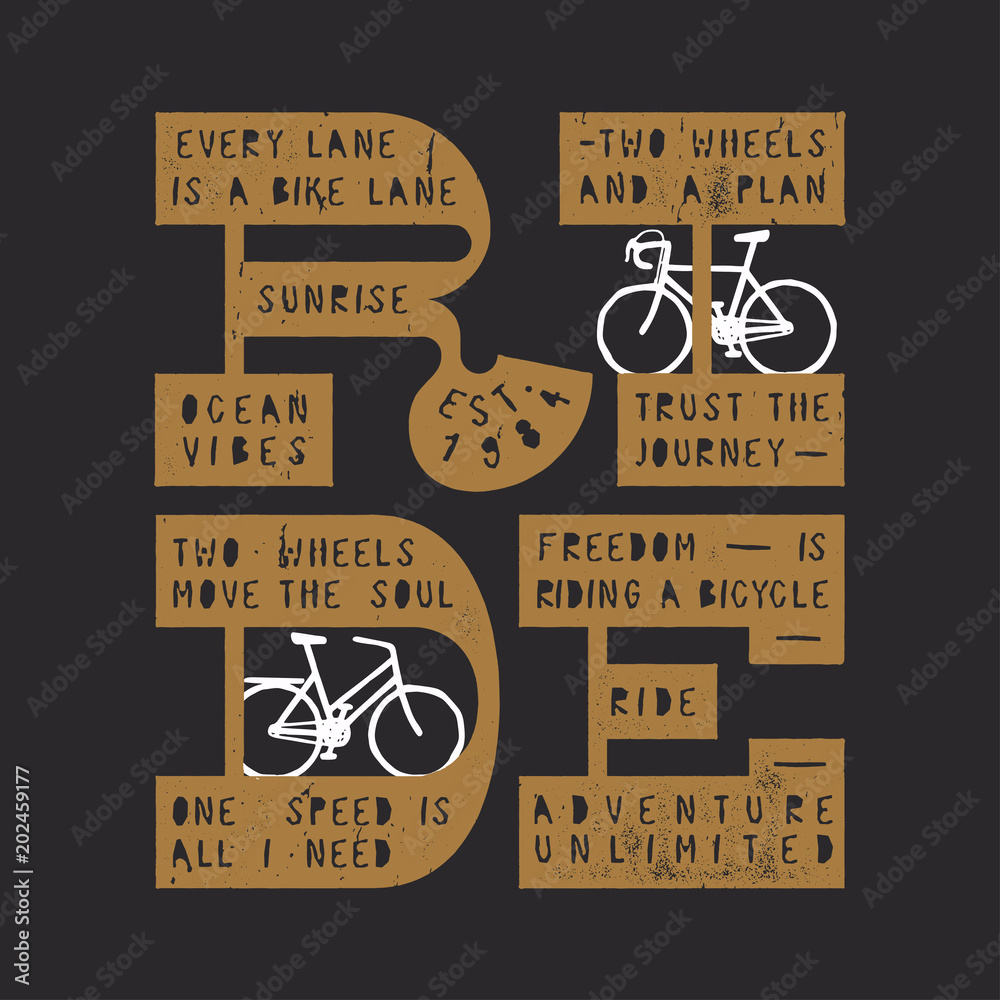 Plakat Przejażdżka tekstem rowerowym - drukowany typograficzny rower typu vintage