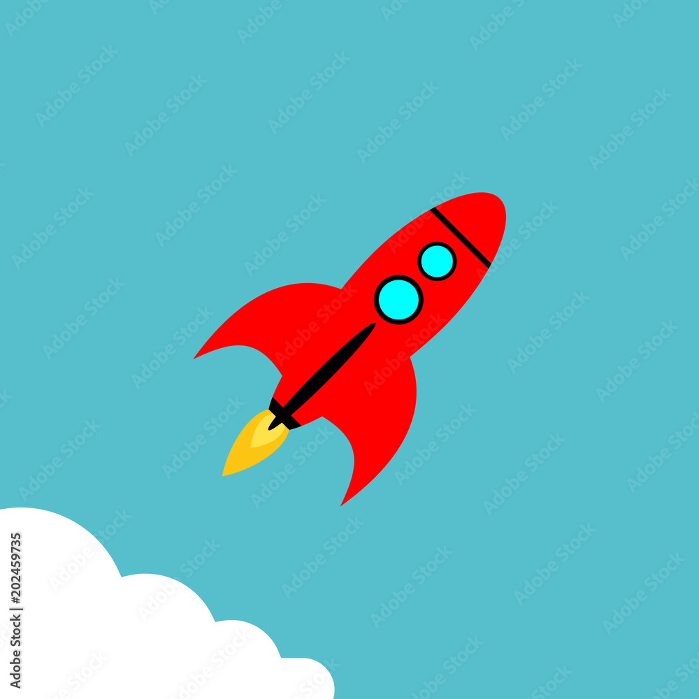 Rocket vector icon. Start up concept symbol space rocket ship in trendy flat style isolated on blue background Rocket vector icon. Start up concept symbol space rocket ship in trendy flat style isolated on blue background