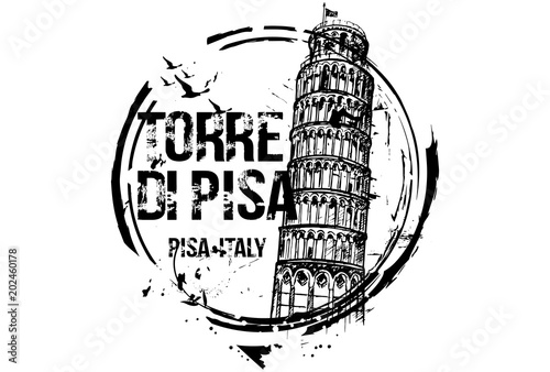 Pisa Tower. Toscana, Italy city design. Hand drawn illustration.