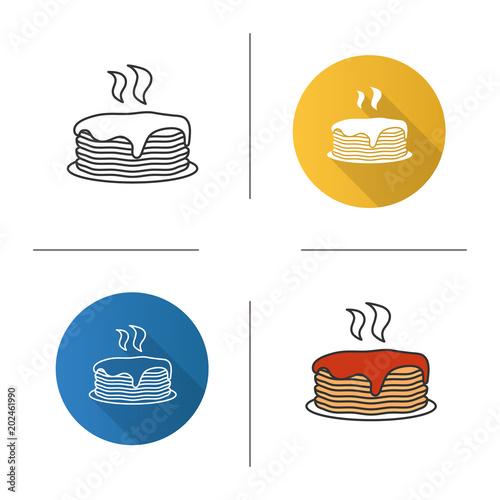 Fresh pancakes stack with jam or honey icon