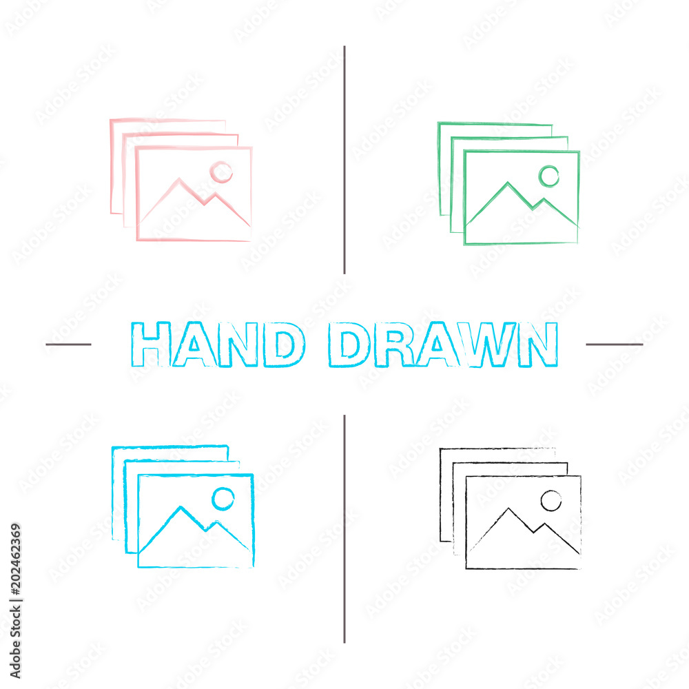 Digital images, photos hand drawn icons set Digital images, photos hand drawn icons set
