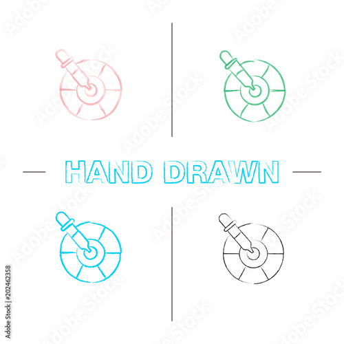 Color picker tool hand drawn icons set