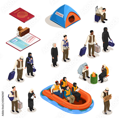 Refugee Isometric Icons Set