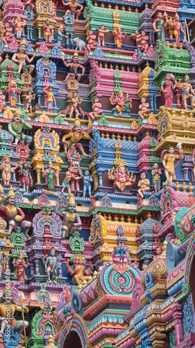Detail from a Gopuram, or entrance tower, at an ancient Hindu temple in Tamil Nadu. It was only during the last century that temple authorities began to paint the gateway carvings