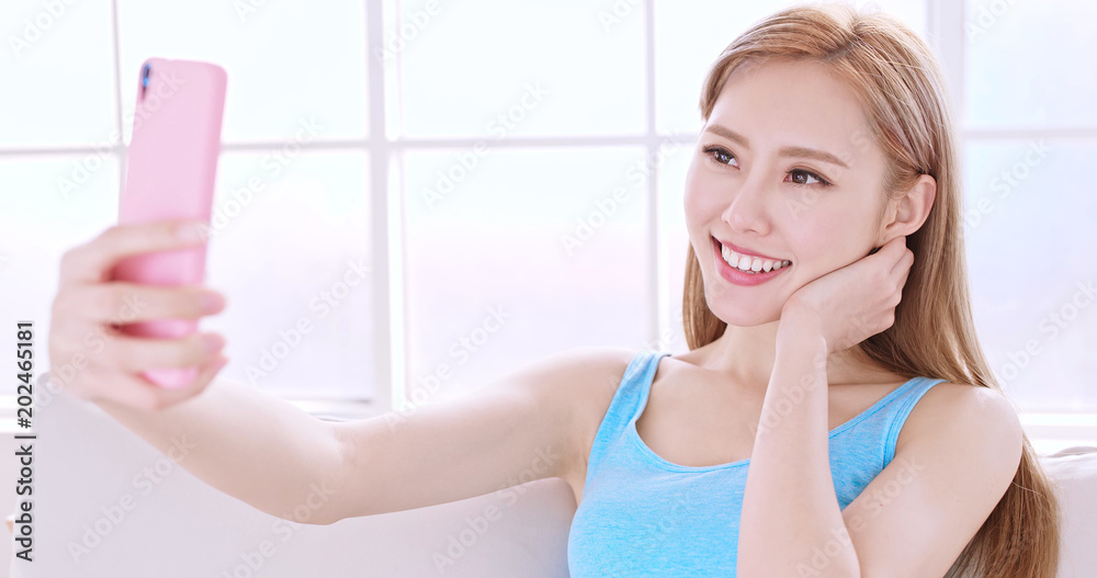 woman selfie happily woman selfie happily