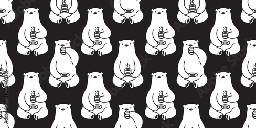 bear Seamless pattern vector polar bear coffee tea isolated repeat wallpaper background black
