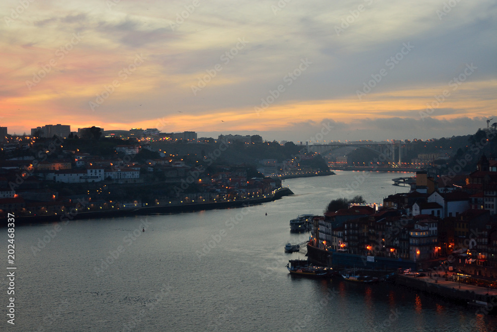 Sunset over the River Douro, Oporto, Portugal