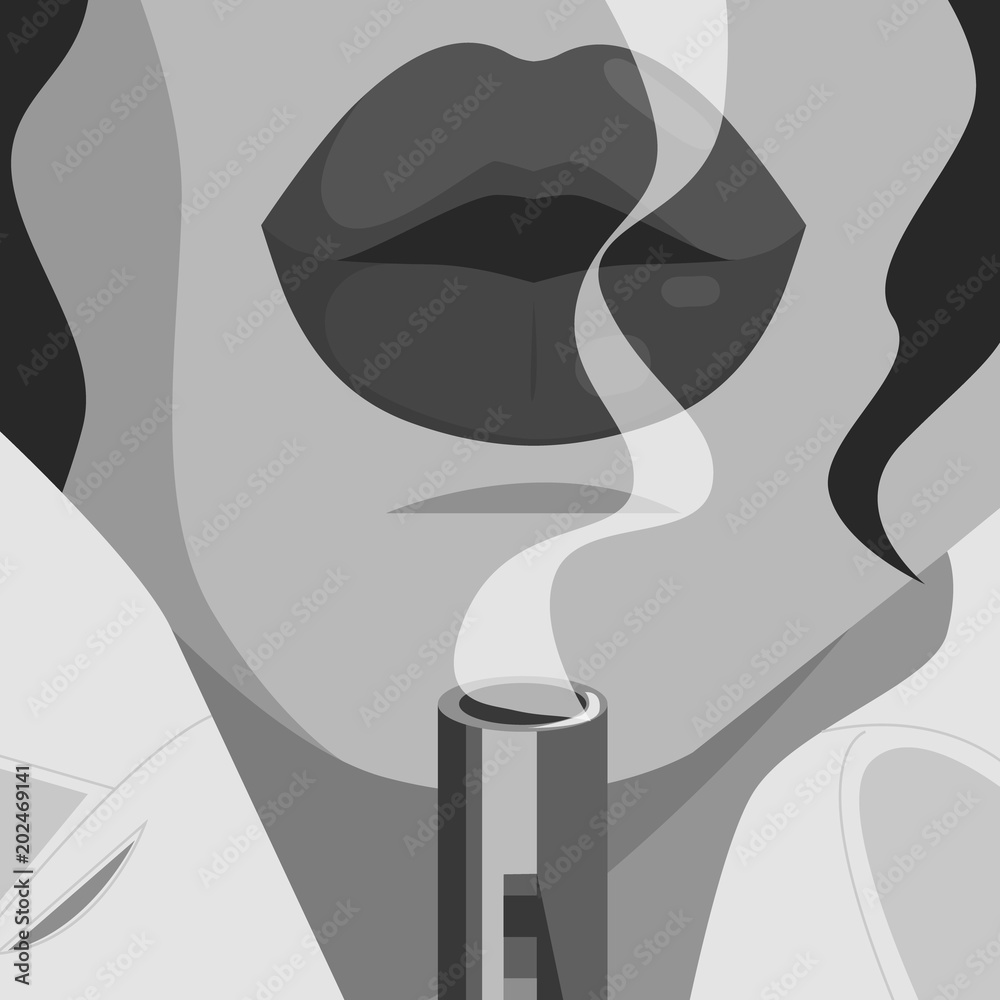 Sexy Film Noir Lips and Smoking Gun Stock Vector | Adobe Stock