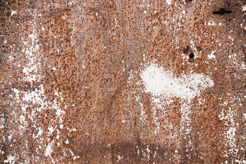 Strong corrosion of metal surface. Rust texture close up. Background image of iron garage gate close-up.
