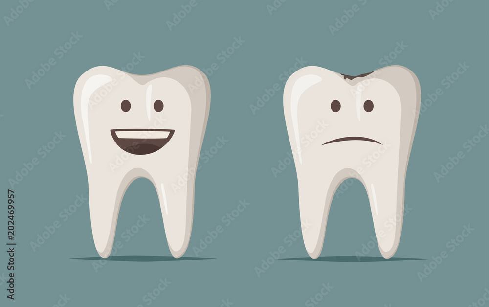 Cute happy smiling tooth. Vector cartoon illustration. Funny characters Cute happy smiling tooth. Vector cartoon illustration. Funny characters