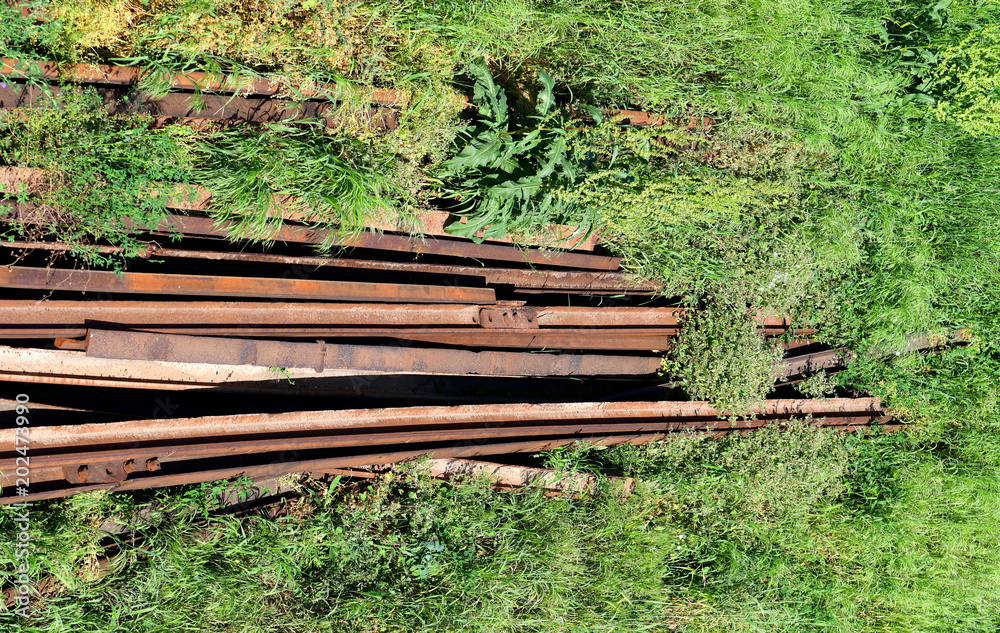Rust rails on grass
