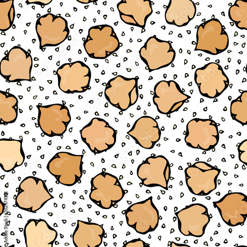 Chickpeas and Sesame Seamless Endless Background. Arabic Israel Vegetarian Healthy Fast Food. Jewish Street Food. Realistic Hand Drawn Illustration. Savoyar Doodle Style.