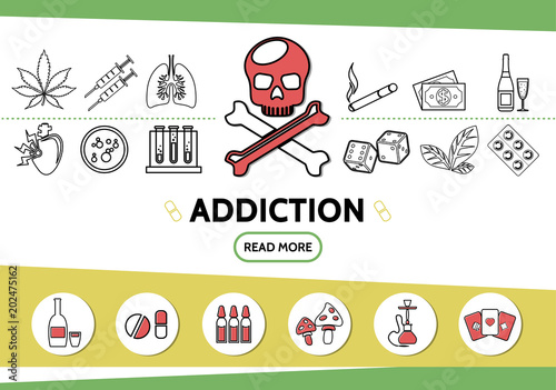 Line Bad Habits Icons Set