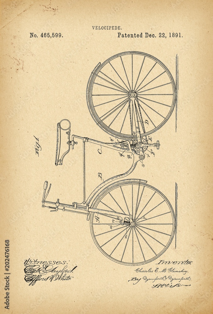 1891 Patent Velocipede Bicycle history  invention