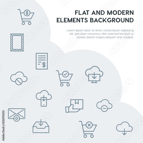 cloud and networking, email, shopping outline vector icons and elements background concept on grey background.Multipurpose use on websites, presentations, brochures and more