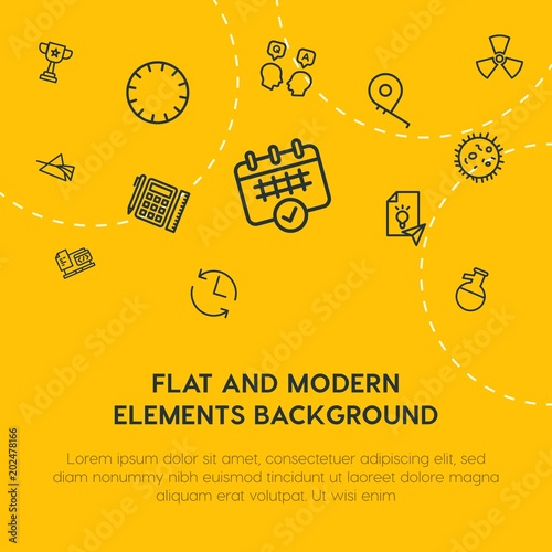 science, time, bookmarks, education outline vector icons and elements background concept on yellow background.Multipurpose use on websites, presentations, brochures and more