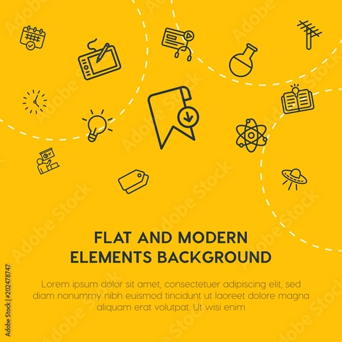 science, time, bookmarks, education outline vector icons and elements background concept on yellow background.Multipurpose use on websites, presentations, brochures and more